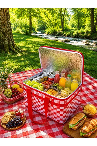 Pixue 40L Termal Pötikareli Sepet 43x33x26cm & 160X160 cm Premium Pötikareli ...