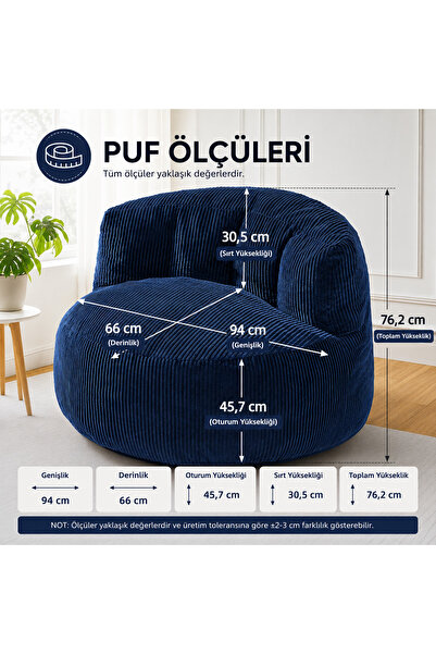 puffiber Premium Yer Pufu Fitilli Kadife Tek Kişilik Relax Koltuk 94x76 Cm