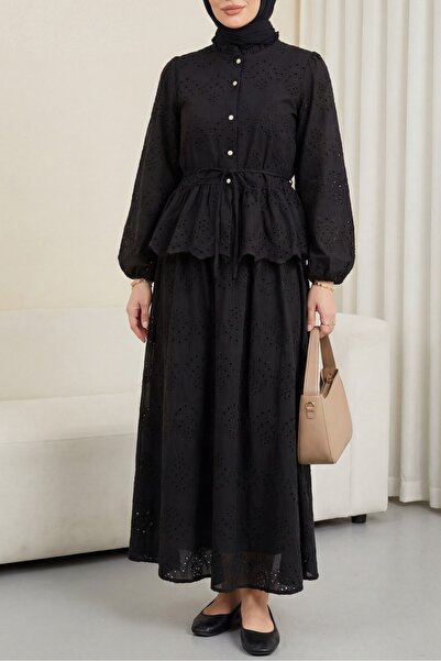 Modamorfo Elastic Sleeves, Belted, Lined, Pearl Buttoned, Scalloped Linen Sui...