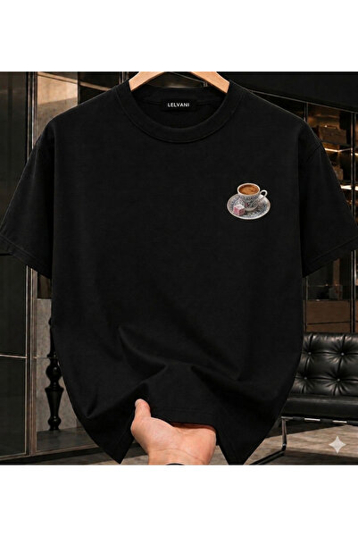 LELVANİ Coffee Cup Printed Unisex T-Shirt Crew Neck T-Shirt