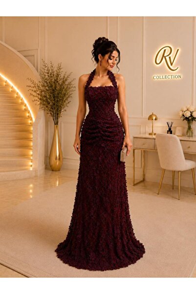 maria fashion Luxury Burgundy Evening Dress