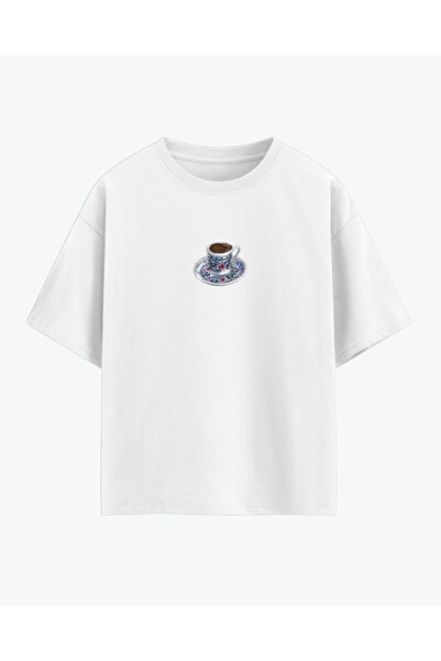 HepsitrentStore Turkish Coffee Printed White Oversize T-Shirt