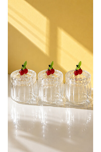 Maloria Crystal Shiny Glass Jar Dragee Sugar Bowl |   450ml - 3 Pieces
