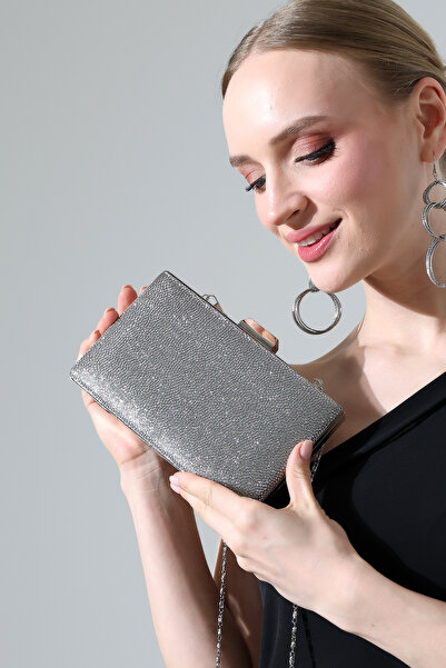 BALANZ Gray Stone Sparkling Women's Evening Dress Bag Stylish Evening Event M...