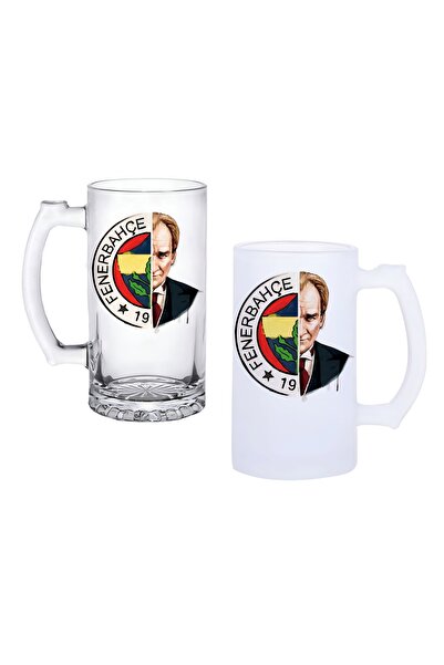 Ghostbastır Yellow Navy Blue Atatürk Beer Glass with Handle, Available in Fro...