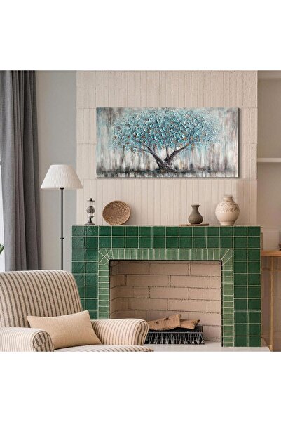 Generic Modern Wall Art Teal Blue Nature Tree of Life Abstract Canvas Painting Textured Picture 60x120 cm
