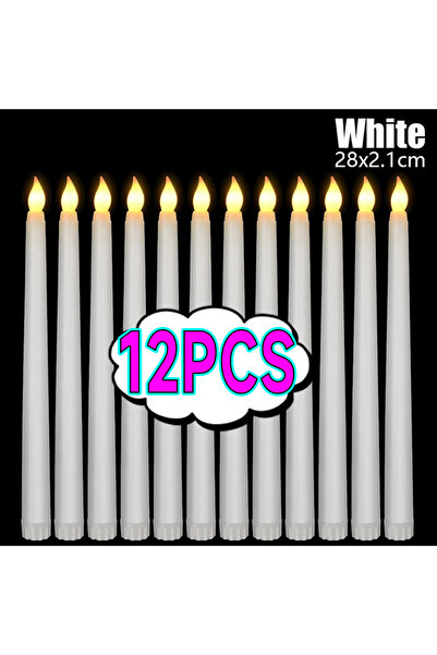 Choice6 White 12pcs 3D Taper Long-pole Candles Lights LED Flameless Pointed C...
