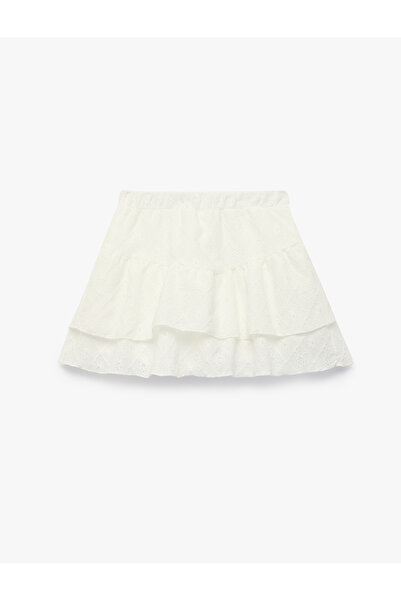 Koton Beli Lastikli Pileli Brodeli Şort Etek