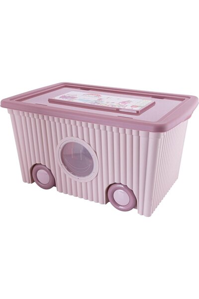 burak toys Cutie cu capac din plastic pentru depozitare jucarii cu roti Roz 40L