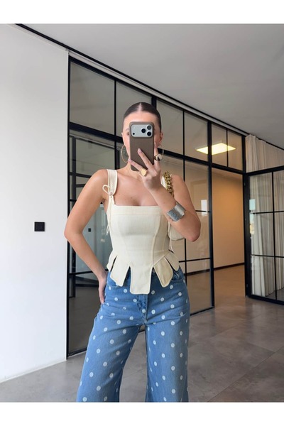BB Bensu Buyruk İP DETAYLI KORSE BLUZ SARI