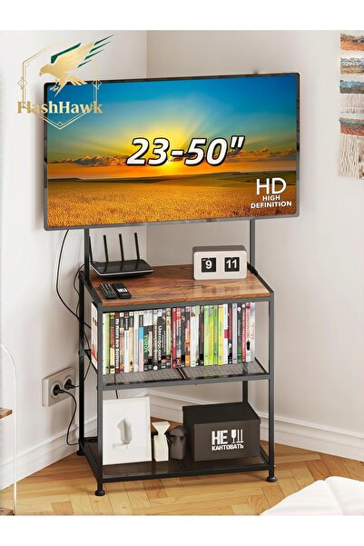 COOLHAWK حامل تلفزيون أرضي للزاوية مع أرفف تخزين للتلفزيونات من 23 إلى 50 بوص...