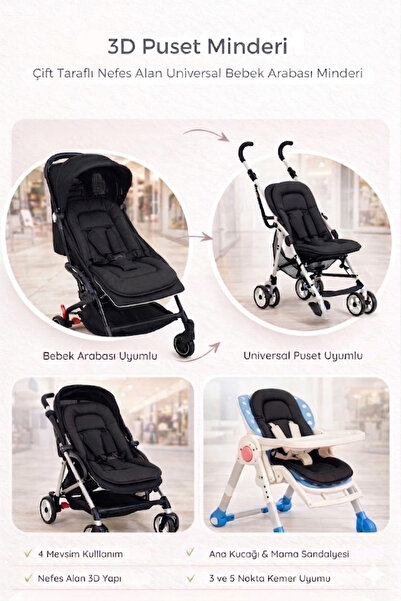 ubeybi Bebek Arabası Minderi Universal 3D Mesh Nefes Alan Terletmez Puset Oto...