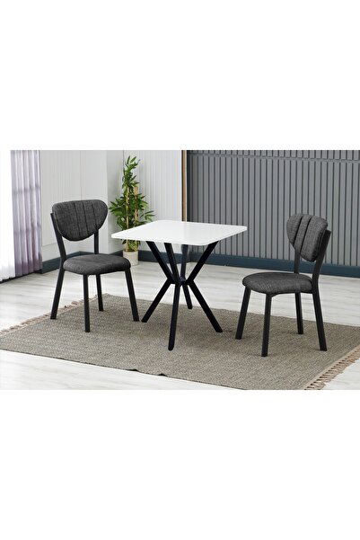 Vivense ELİS MUTFAK MASA TAKIMI, 2 SANDALYE, BEYAZ, 70X70 CM, ANTRASİT