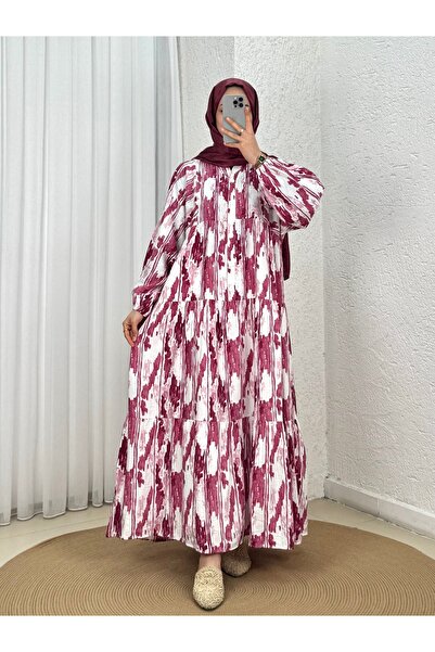 Holehola Begonya Marble Pattern Dress-Mf1755.7 Burgundy