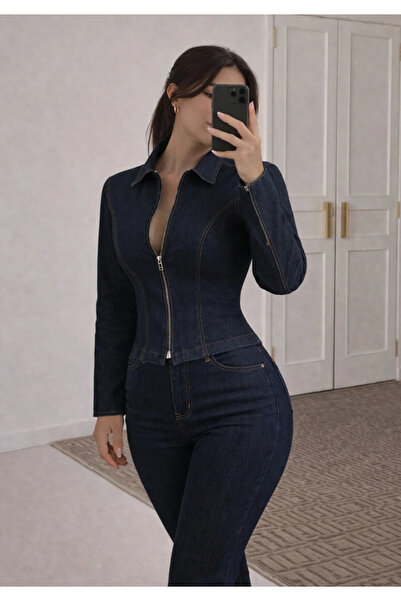 Ekim Store Lacivert Fermuarlı Denim Takım