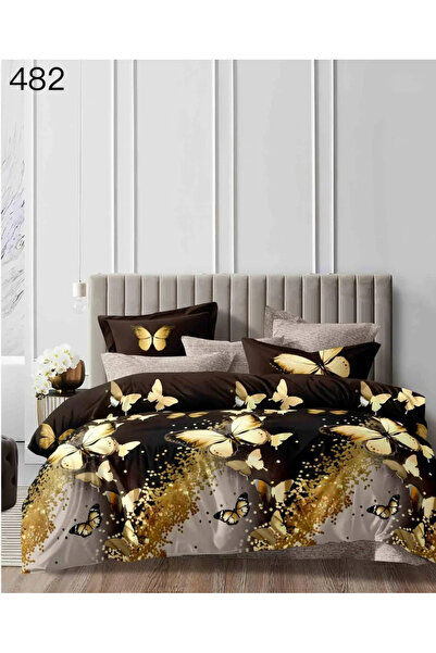 East Comfort Set de lenjerie de pat fină, 6 piese, maro cu fluturi aurii scli...