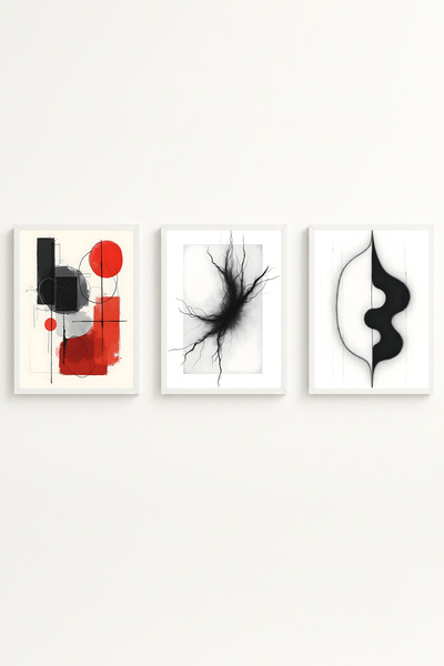huhuli White Wooden Framed 3 Piece Set Painting Huhu427