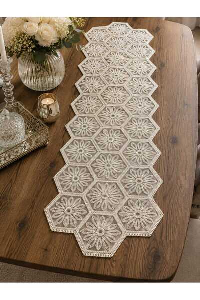 Lena Maison Ekru Dantel Runner/Masa-Konsol Örtüsü 35x105 cm