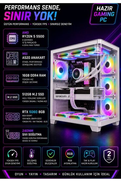 Apphirex REBİRTH W05 Ryzen 5 5500 | 16GB RAM | 512GB M2 SSD | RTX5060 Sıvı So...