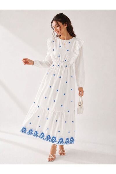 MOT Ruffle Shoulder Elastic Waist Hijab Dress
