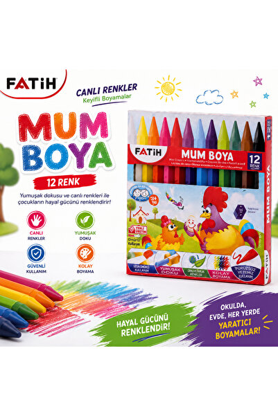 Fatih 12 Renk Silinebilir Mum Boya Seti - Ucu Açılabilir