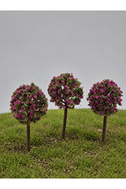 SYArts Mini Maket Ağaç Pembe Çiçekli 3'lü ( 4 cm ) Diorama, Proje ve 3 Boyutl...