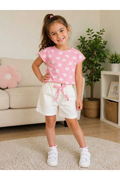 McA all inclusive Girls' Summer Bow Printed Top and Shorts Two-Piece Set