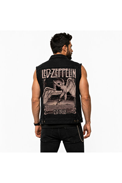 Romee Design Led Zeppelin Est. 1968 Siyah Kolsuz Kot Yelek