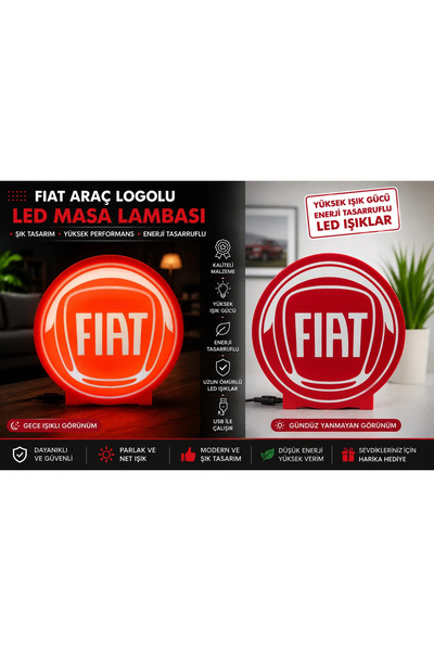 YSN SOUNDS Fiat Masa Lambası , Fiat Logolu Led Işıklı Masa Lambası , Fiat Gün...