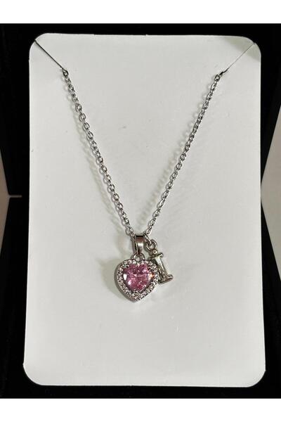 bijoux uniques Zarif çelik zincirli kararmaz I harfli pembe kolye
