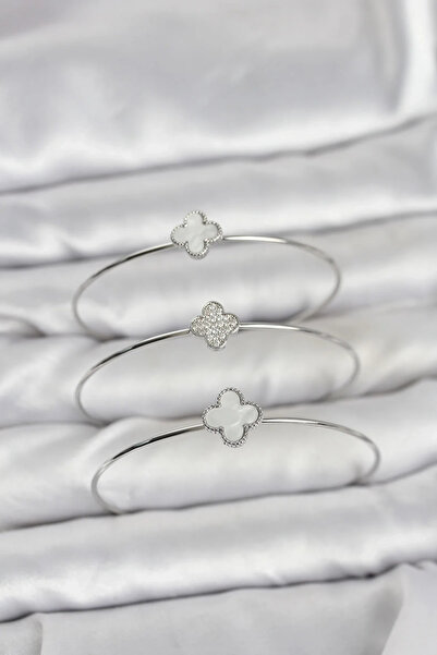 Generic Brand Silver Color Clover Model Zircon Stone 3-Piece Women's Bracelet...