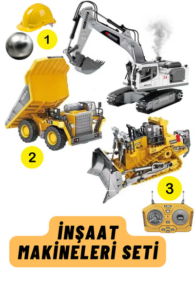 giffy Oyuncak RC Uzaktan Kumandalı 3 Başlıklı Buharlı Ekskavatör Kamyon Buldo...