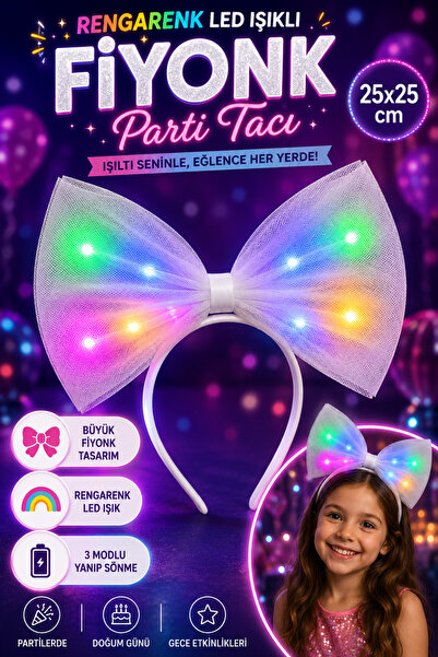 Tamsena Store Rengarenk LED Işıklı Beyaz Fiyonk Parti Tacı 25x25 cm – Işıklı ...