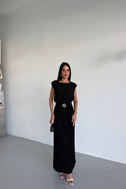 LİLA İSTANBUL Women's Pleated Event Dress with Waist Detail