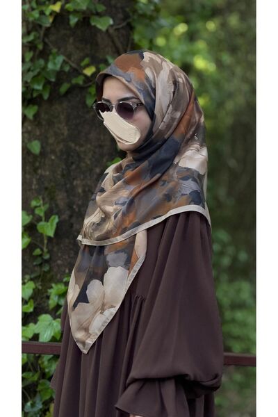 Qalortex Scarf Eșarfă moale din bumbac cu model Meva, verde Kuf