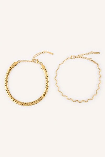 DeFacto Women's Gold Color 2-Piece Chain Bracelet H2254Axns