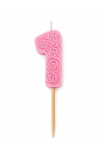 OEM Cake candle, Number 1, Pink, Handmade, Elegant model, with stick, 13 cm
