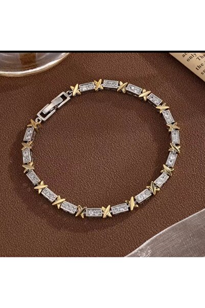 Lunays X Bracelet Brand Model Stainless Steel Silver & Gold 18 cm