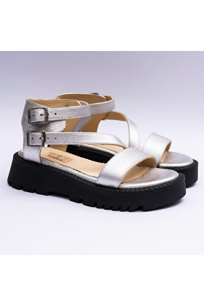 VAGAM Women 'Sandals Made of Genuine Leather Silver