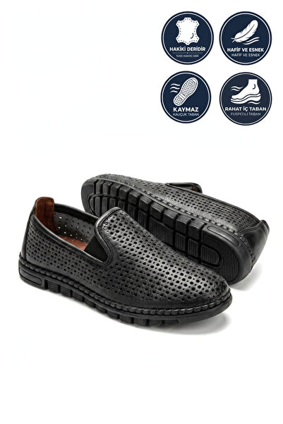 Godystep Breeze Black, pentru bărbați, din piele naturală, tăiată cu laser, p...