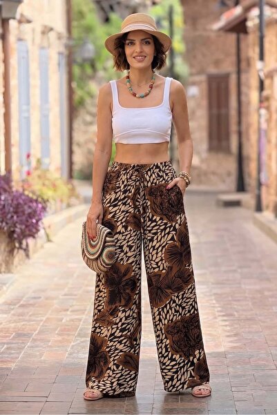 Nevin Kaya Moda Fusta-pantalon maro cu imprimeu tropical