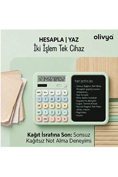OLİVYA LCD Yazı Tabletli Hesap Makinesi - Kalemli Dijital Not Defteri ve Hesa...