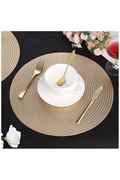 Arabest 6-Piece 15 Inch Gold Round Placemats,Hollow Out Vinyl,Wipeable,Washab...