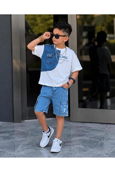 YİGİT BUTİK Set de vară pentru băieți cu pantaloni scurți din denim – Combina...