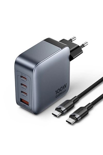 Vention Încărcător 100W GaN 1x USB-A 3x USB-C + cablu USB-C la USB-C 1m
