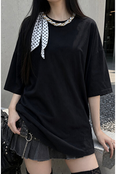 Carpe Black Fular Aksesuarlı Oversize Tshirt