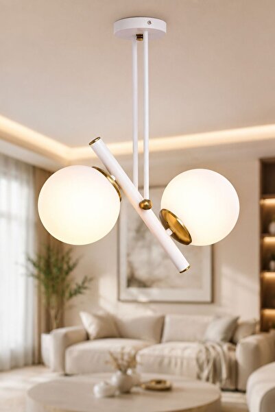 VENON VENA 2.Lİ ✨BEYAZ ESKİTME DETAY ✨ BEYAZ GLOP CAMLI ✨ Modern Avize Oturma...