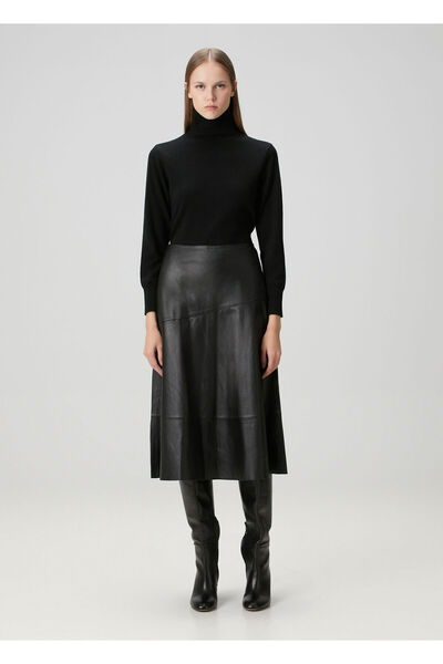 Yves Salomon Black Midi Leather Skirt
