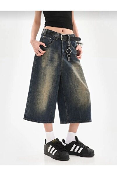 eyonnwear Y2K Trend Baggy Bol Kesim Yıkamalı Kot Şort Bermuda