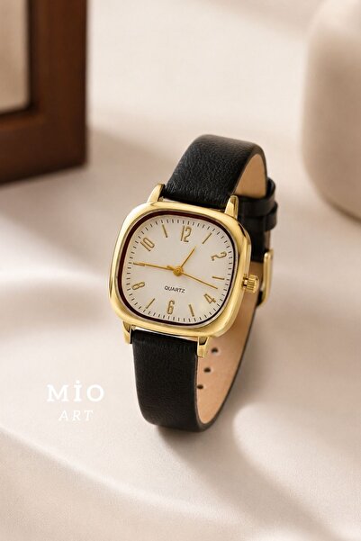 MioArt Rakam Detay Gold Çerçeveli Deri Kordon Kare Kasa Minimal Premium Kadın...